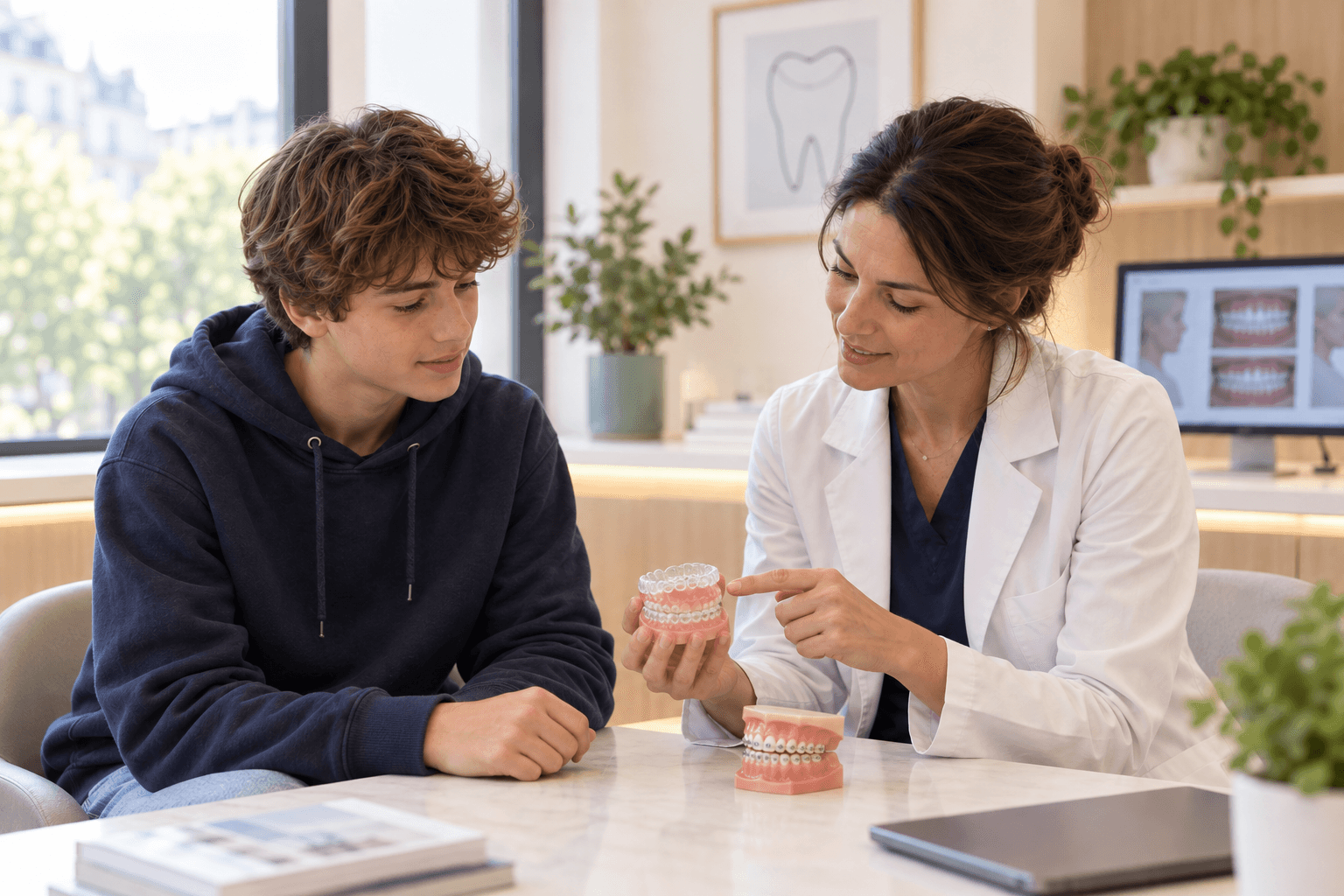 Teenager comparing orthodontic treatment options