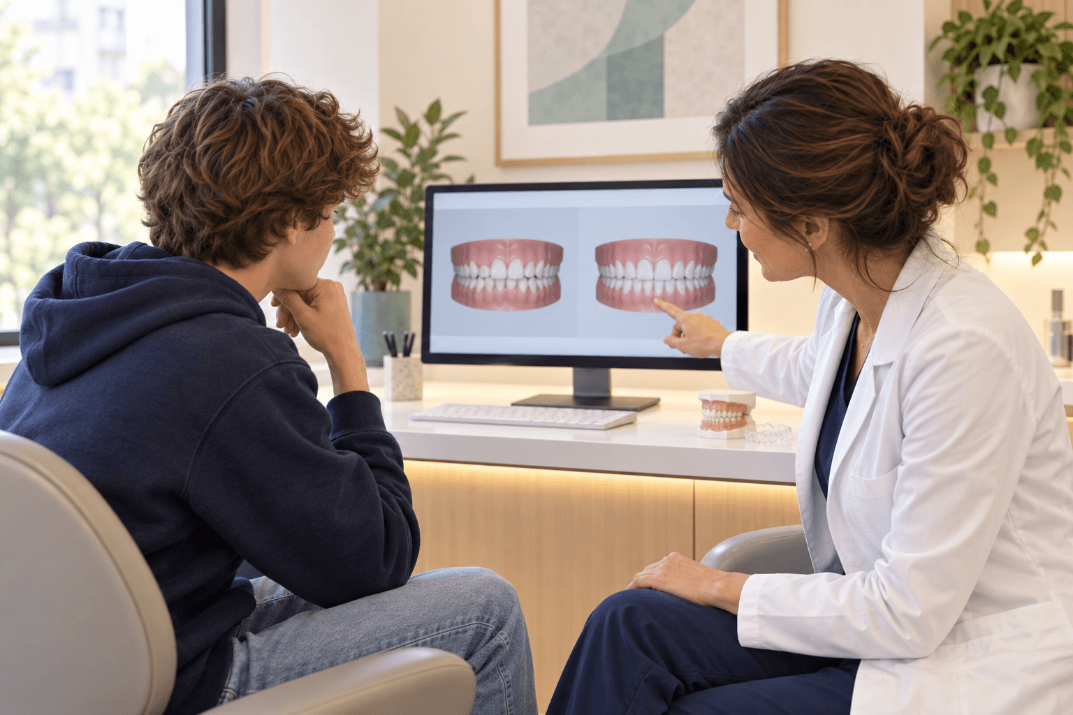 Teenager reviewing treatment progress